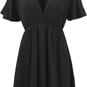 Women's Kimono Style Summer Dress Rayon Spandex V Neck Flare Hem Casual Plus